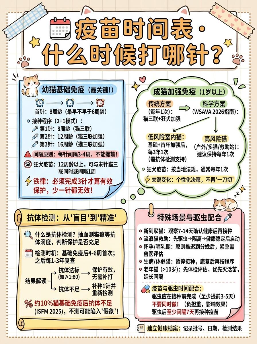 猫咪疫苗完整接种时间表(兽医标准·新手零出错)